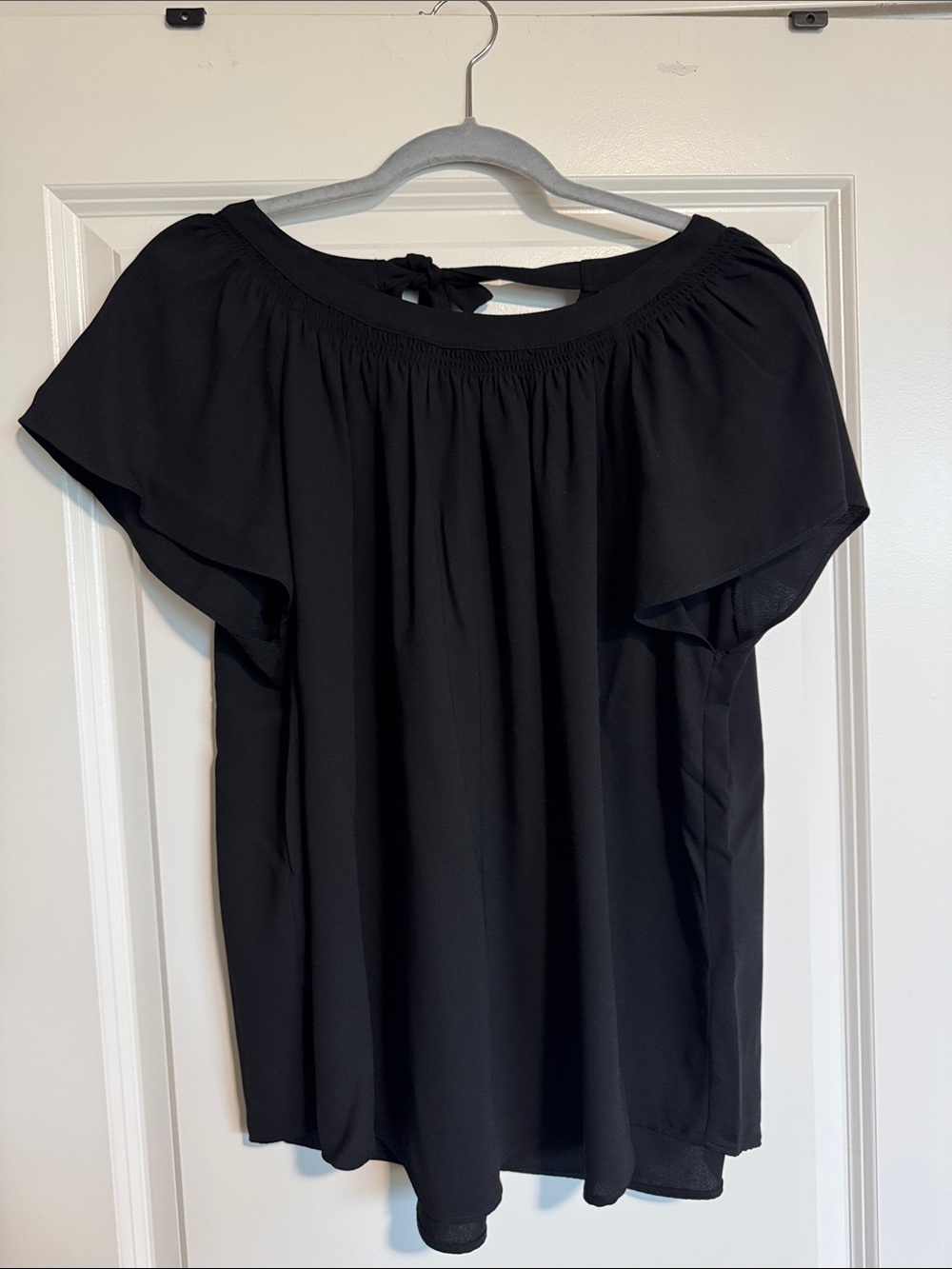 LC Lauren Conrad Black Off-Shoulder Flutter Sleeve Blouse